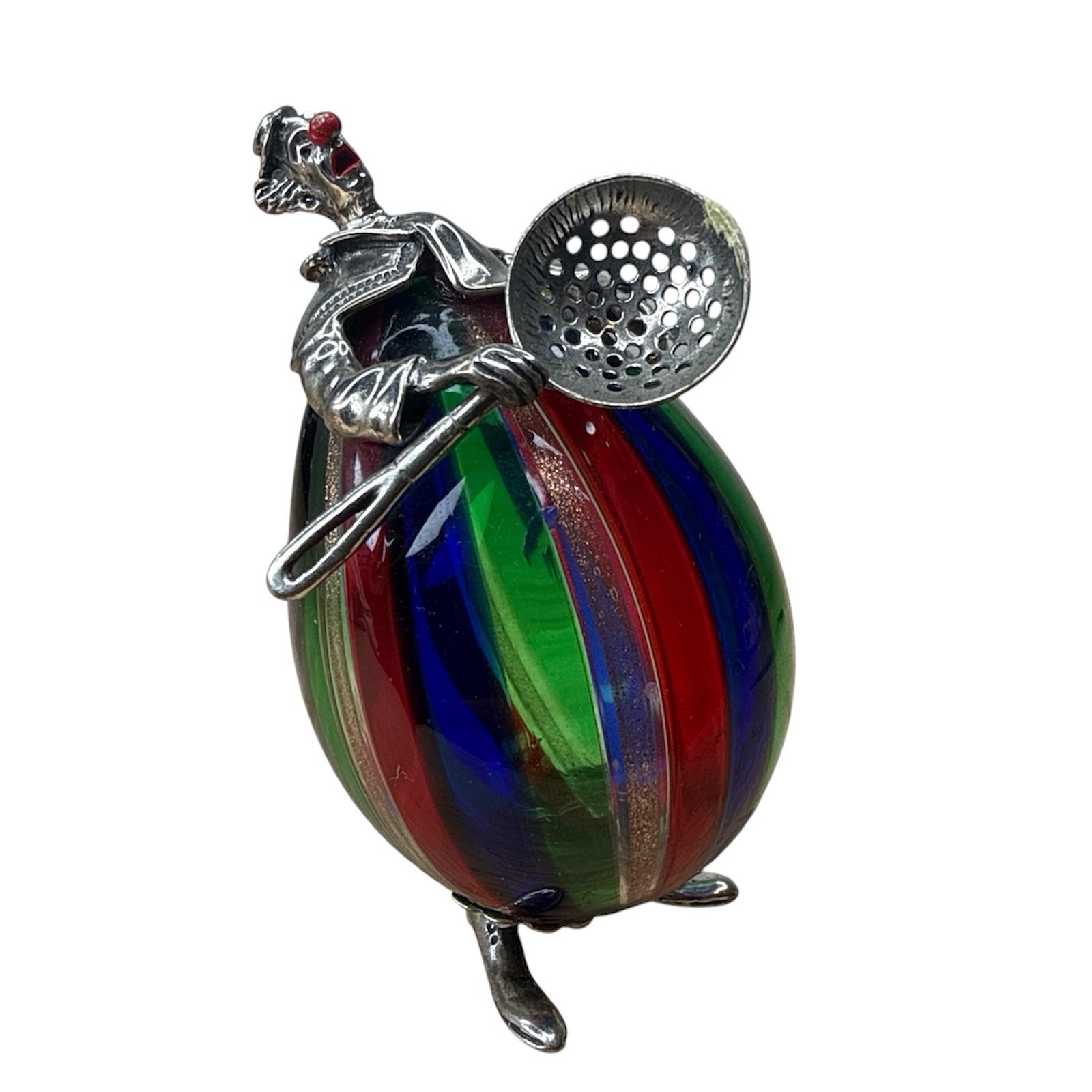 Vtg Vittorio Angini Clown Murano Glass Style And 925 Silver Figure Italy READ