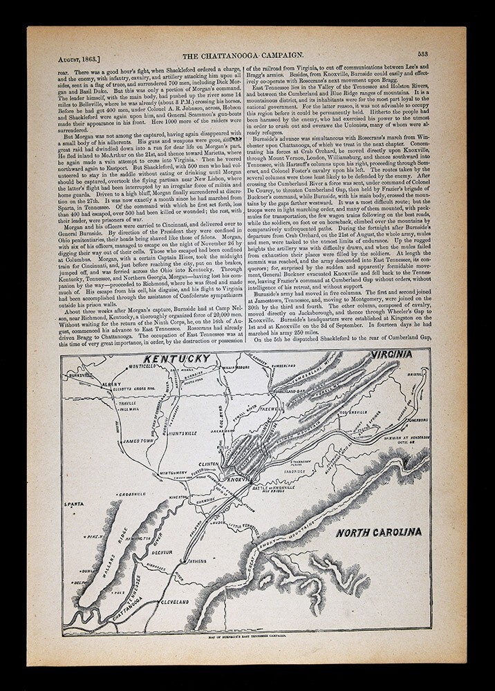 Harper Civil War Map Burnside Tennessee Battle Knoxville Blue Springs Henderson