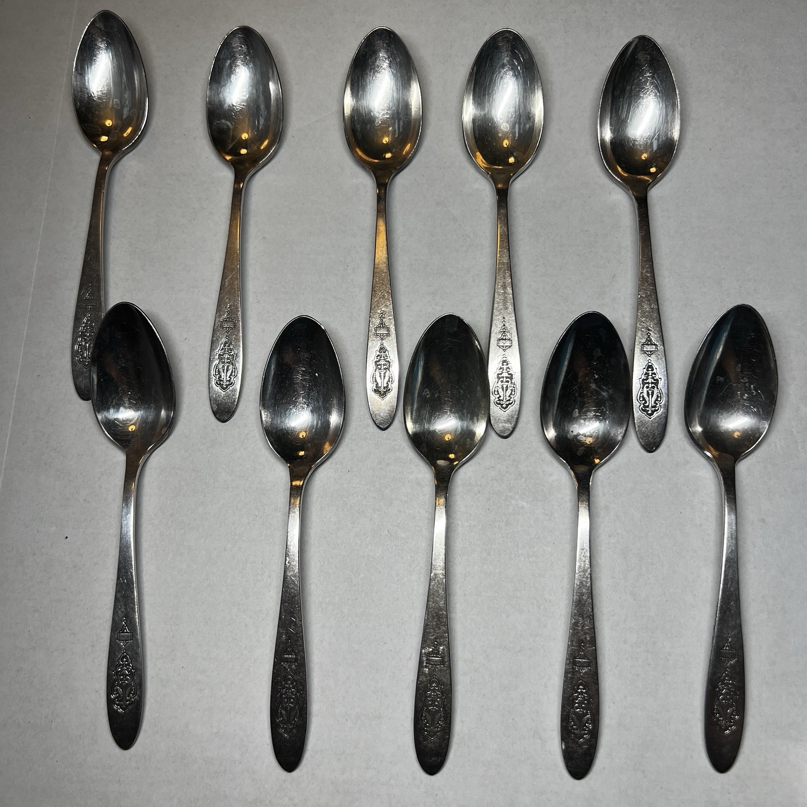 Antique 1923 Oneida Community Silverplate BIRD OF PARADISE Teaspoons Set of 10