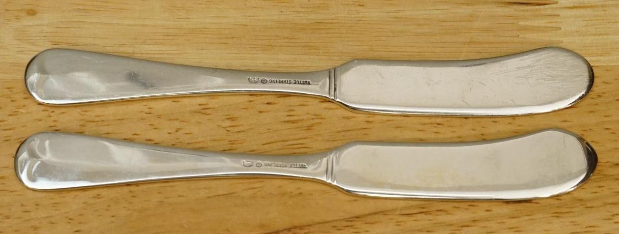 Antique Tuttle Sterling Silver Flatware Hannah Hull Solid Flat Butter Spreaders