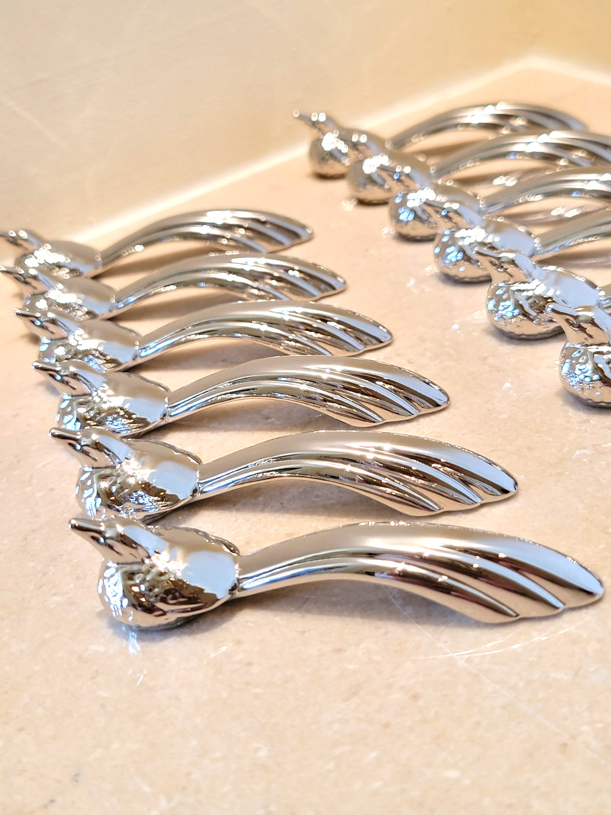 PHEASANT THANKSGIVING KNIFE RESTS HOLDERS STAILESS STEEL SILVER TONE SET OF 12