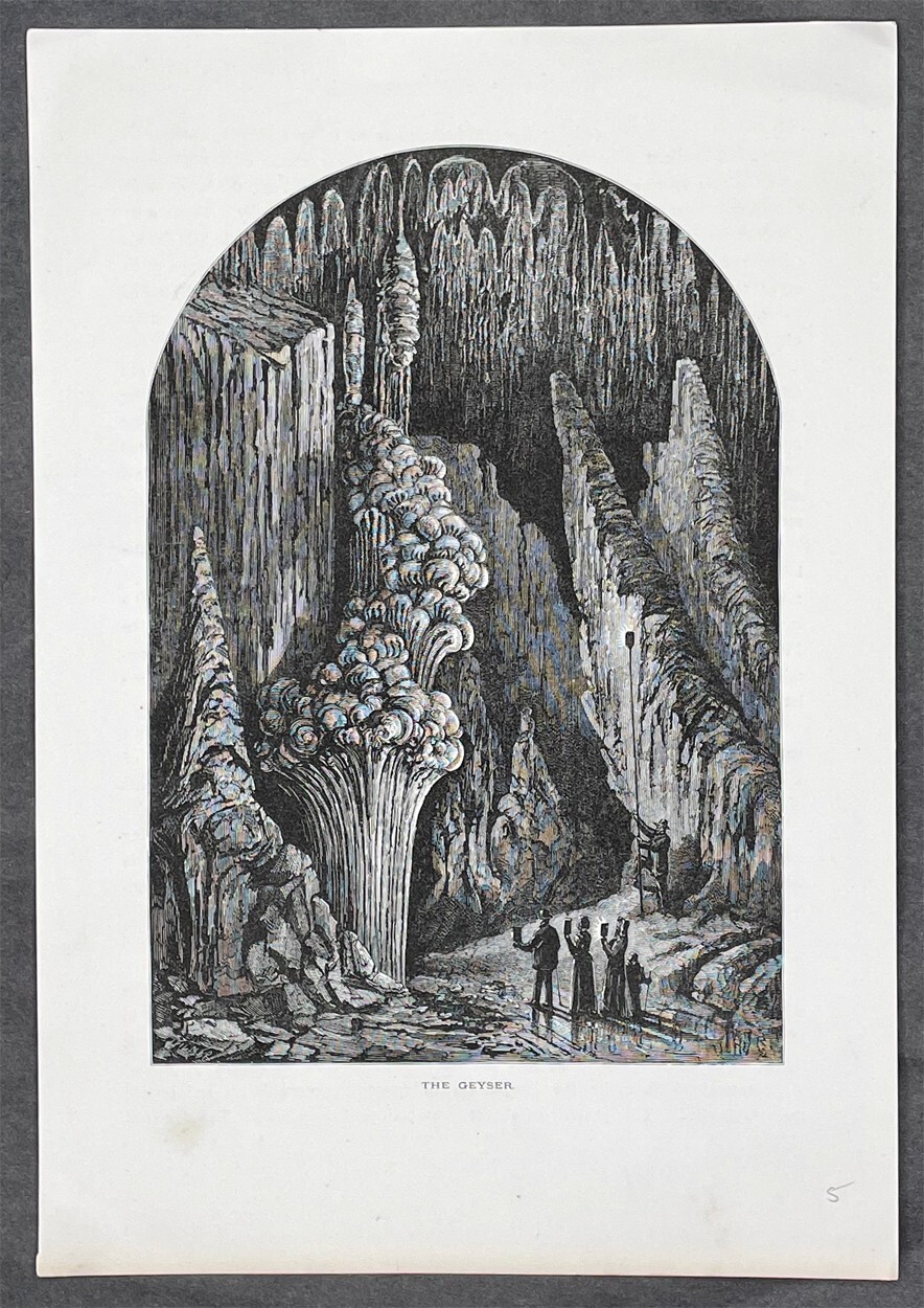 1874 Picturesque America Antique Print The Geyser in Weyers Cave, Virginia