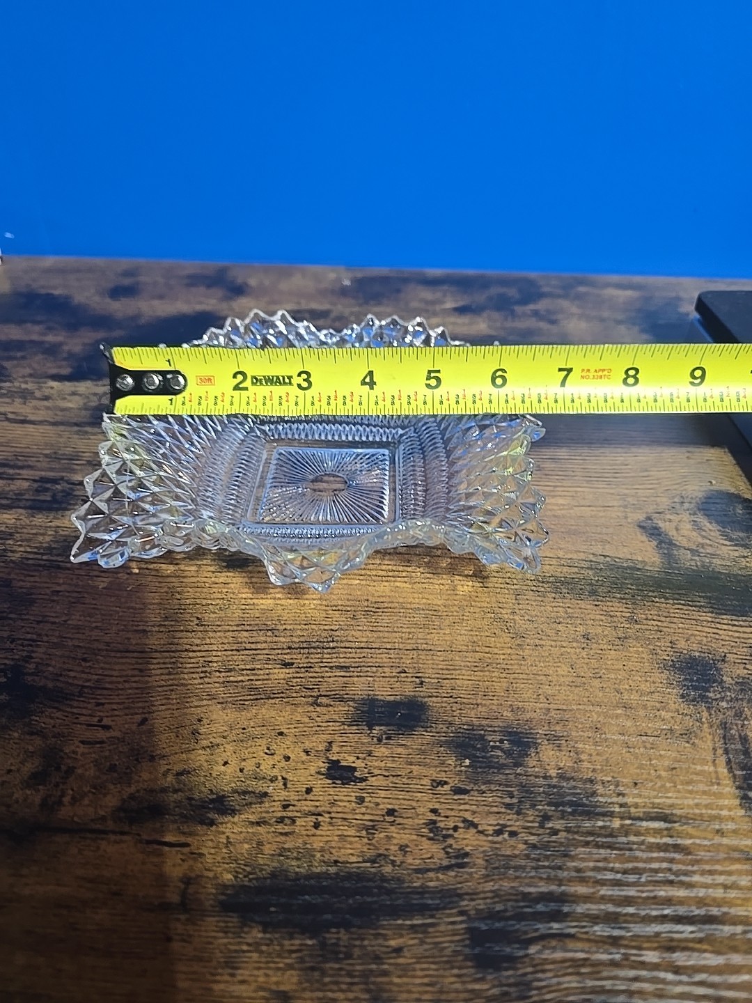 Vintage Indiana Glass Co. MCM Clear P/Square/Ruffled/Diamond Point/Candy Dish