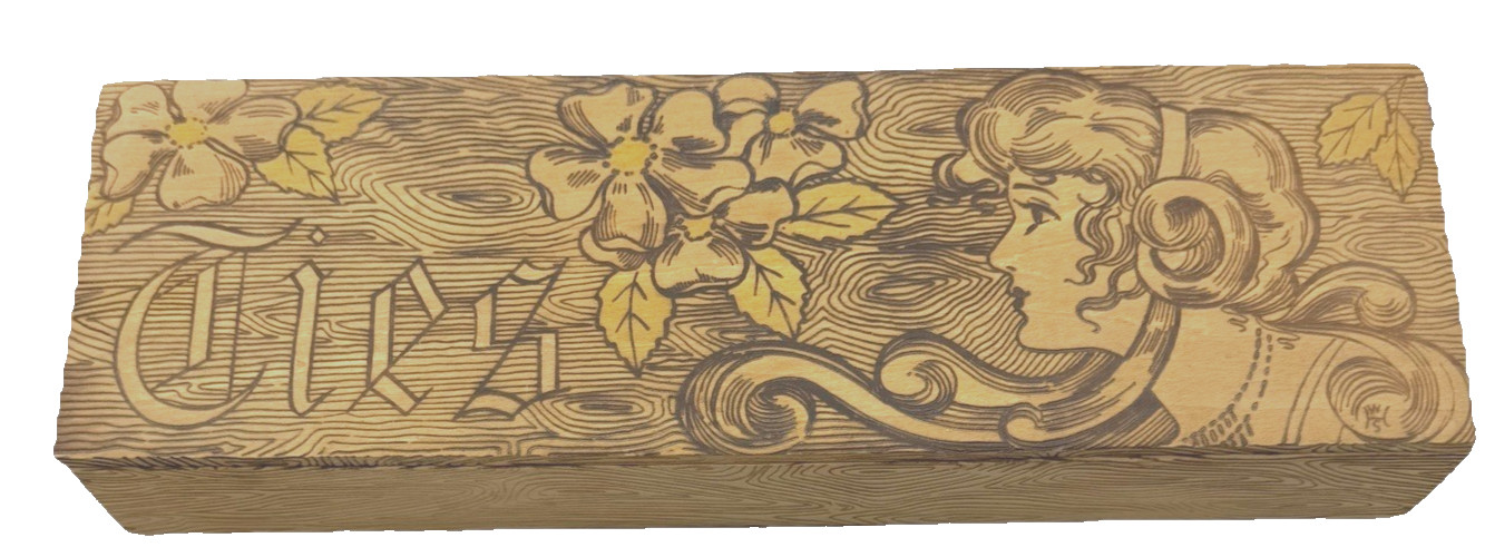 Vintage Flemish Wood Burned Pyrography Collectible Tie Box Hinged Felt Lined