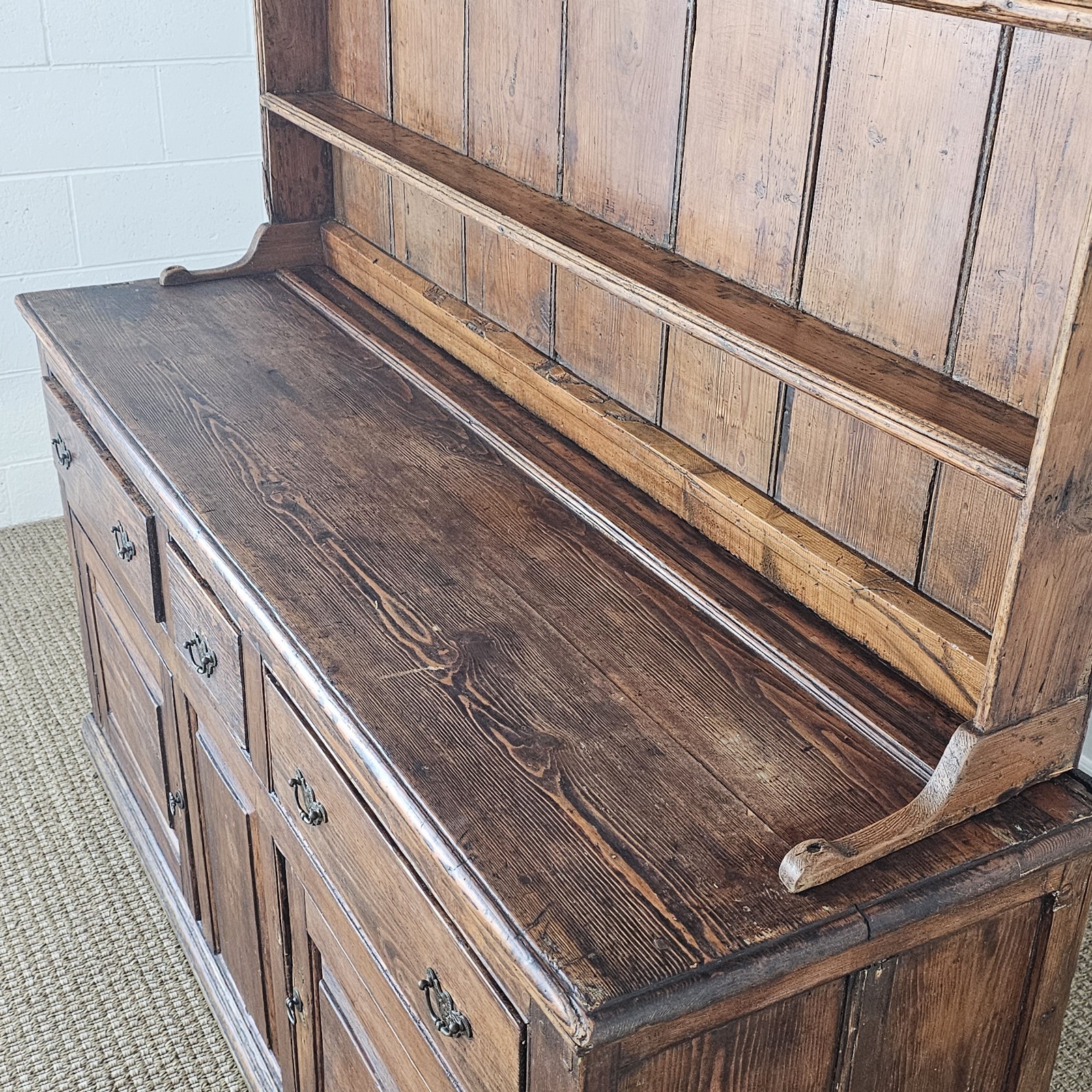 Antique Pine Cupboard Open Plate Rack Welsh Kitchen Dresser Farmhouse Hutch
