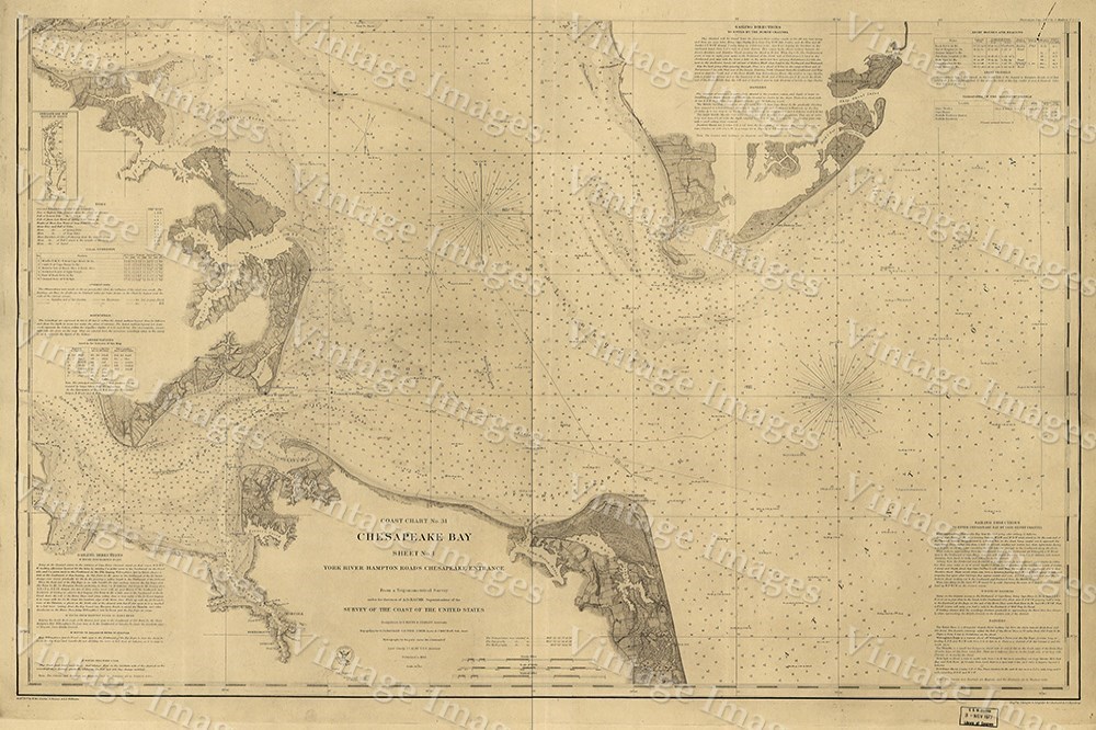1863 CIVIL WAR ERA NAUTICAL CHART GIANT Historic MAP OF THE Chesapeake Bay AREA