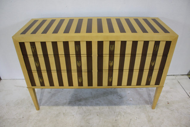 NO TARIFFS! New York wood strip Maple and Mahogany 56″ dresser with 6 drawers