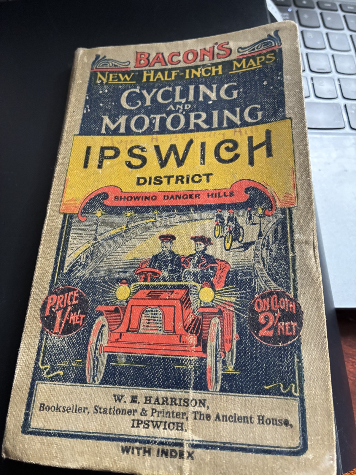 BACON’S CYCLING & MOTORING MAP OF IPSWICH c 1901-1910 VG