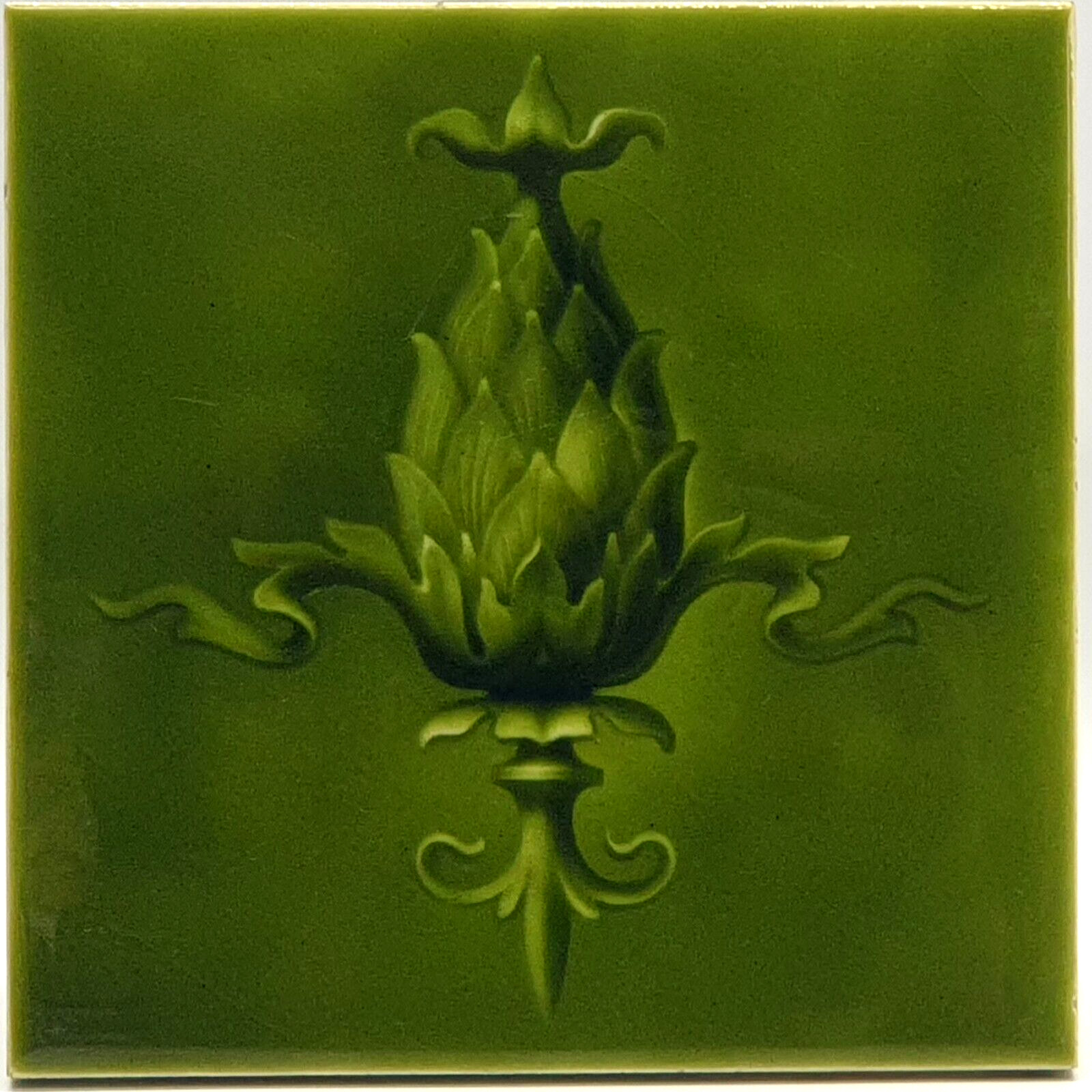 Antique Fireplace Tile Floral Green Glaze Gibbons Hinton & Co C1900