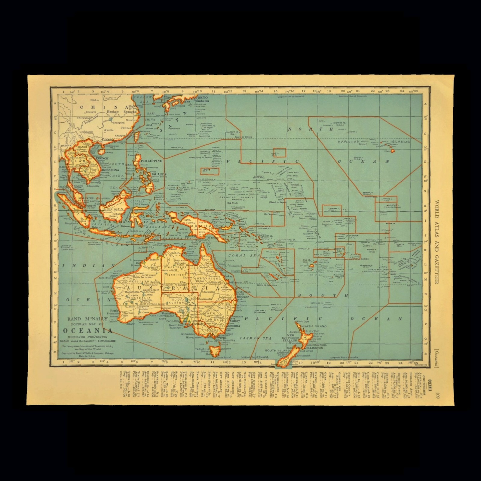 1930s Vintage OCEANIA Map of the South Pacific Ocean Islands Original Australia