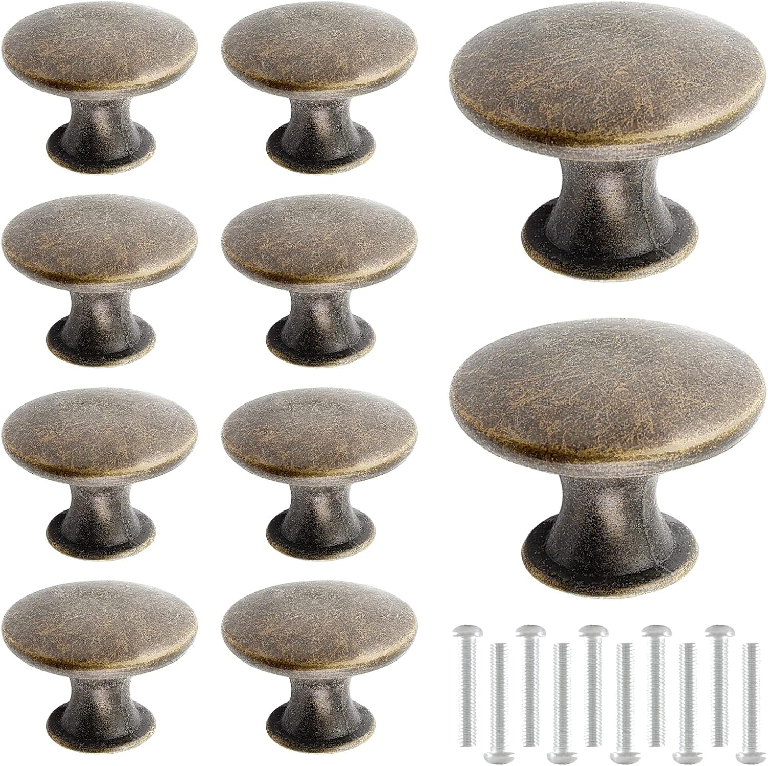 10 Pcs Antique Brass Cabinet Knobs Round Rustic Brass Drawer Knobs Hardware Pull