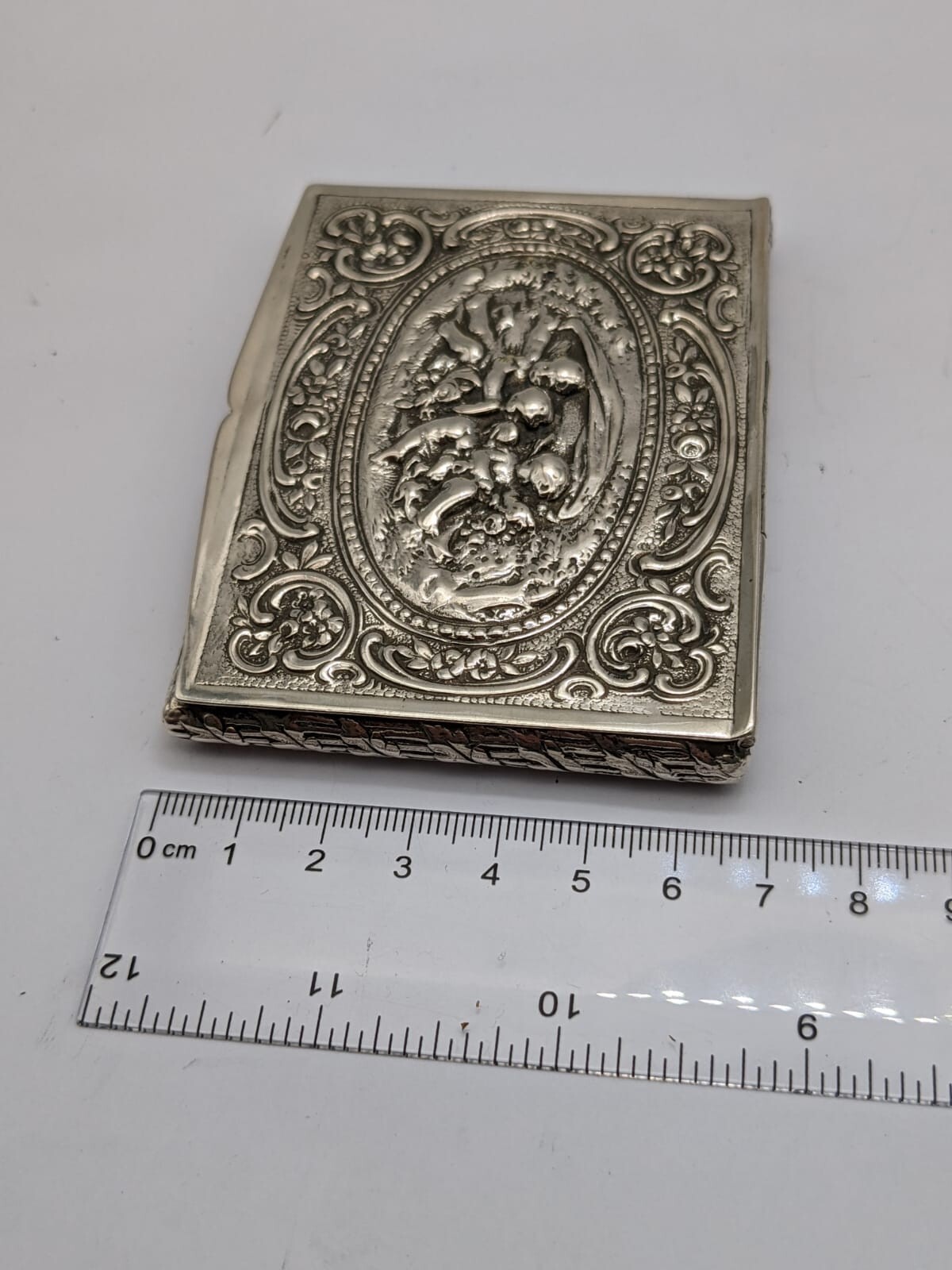 Antique Solid Silver Cherub Design Box, Fine Example, Heavy Weight