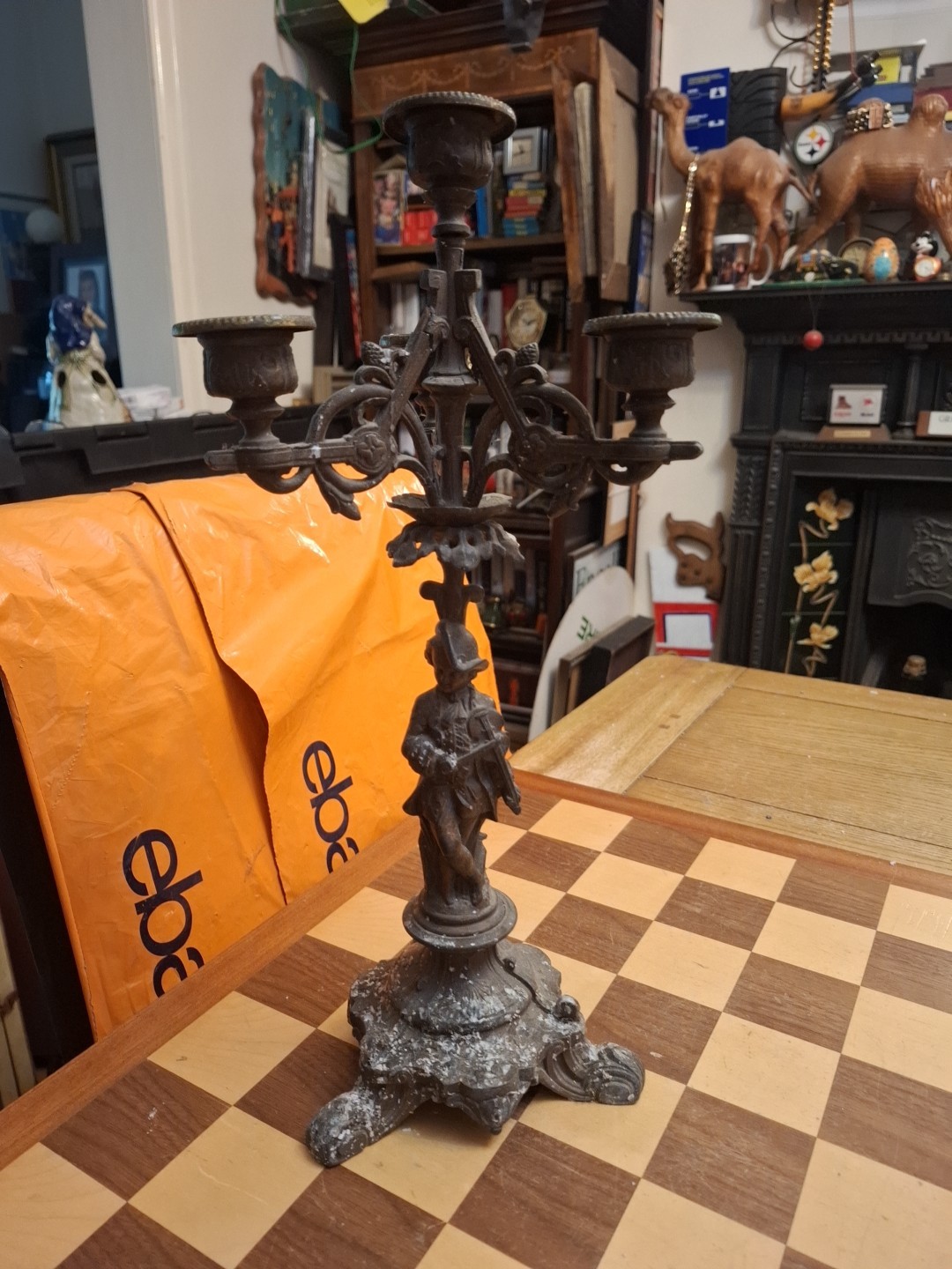 2 Antique Victorian French 271 LSF Spelter 3 Arm Candelabras Male Female Figures