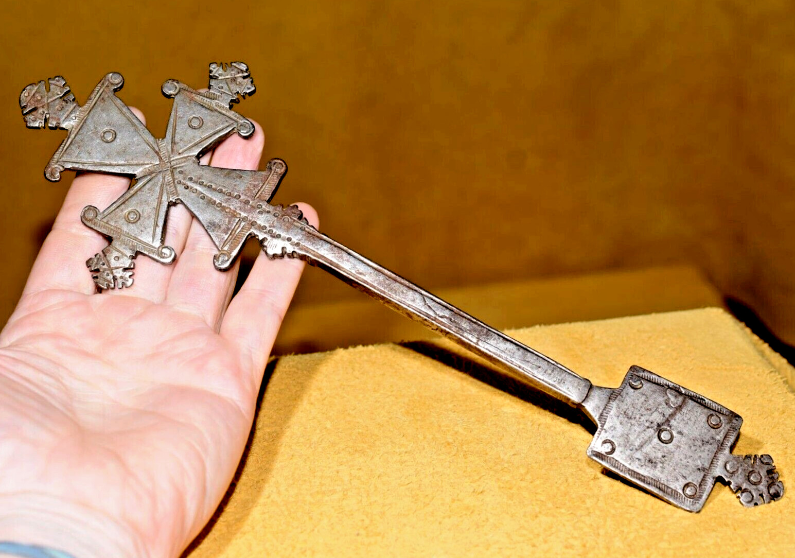 Rare Antique Ethiopian Orthodox Christian Iron Hand Held Blessing Cross Ethiopia