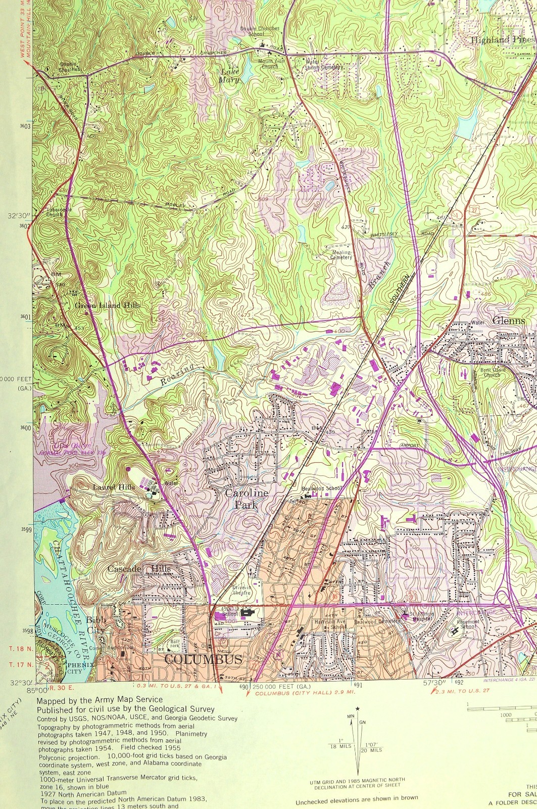 Fortson Georgia Map Columbus Glenns Lincoln Hills Highland Pines Muscogee County