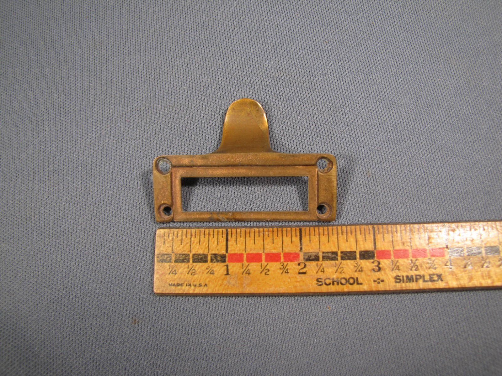 Antique Original Label Card Holder Pull Brass File Cabinet Hardware 2 1/2″