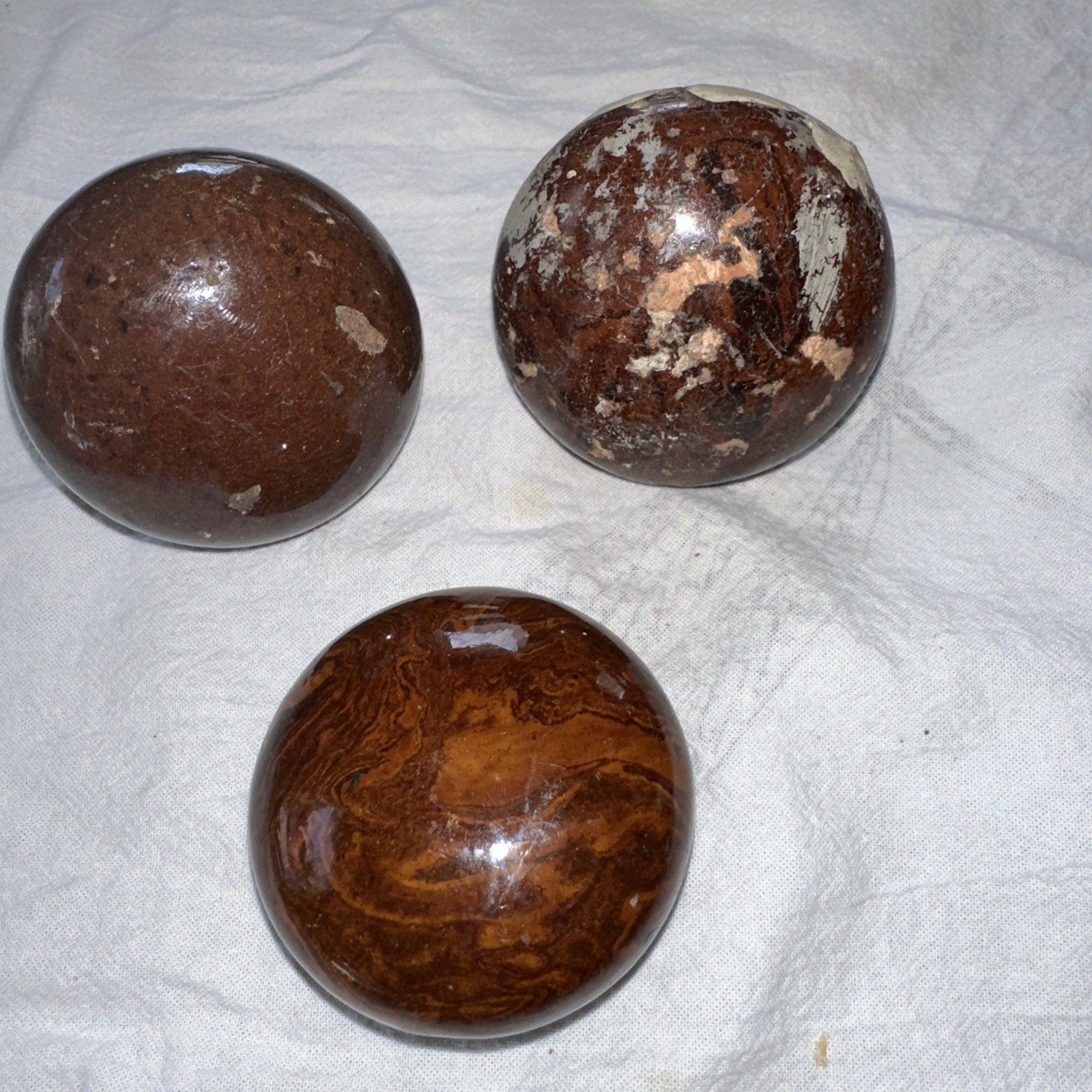Pre-owned Brown Swirl Porcelain Pottery Door Knobs Set Of 3. Rusty & Crusty