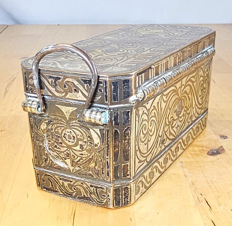 1890s Mindanao Philippines Betel Nut Lime Box Bronze Silver Antique Heavy