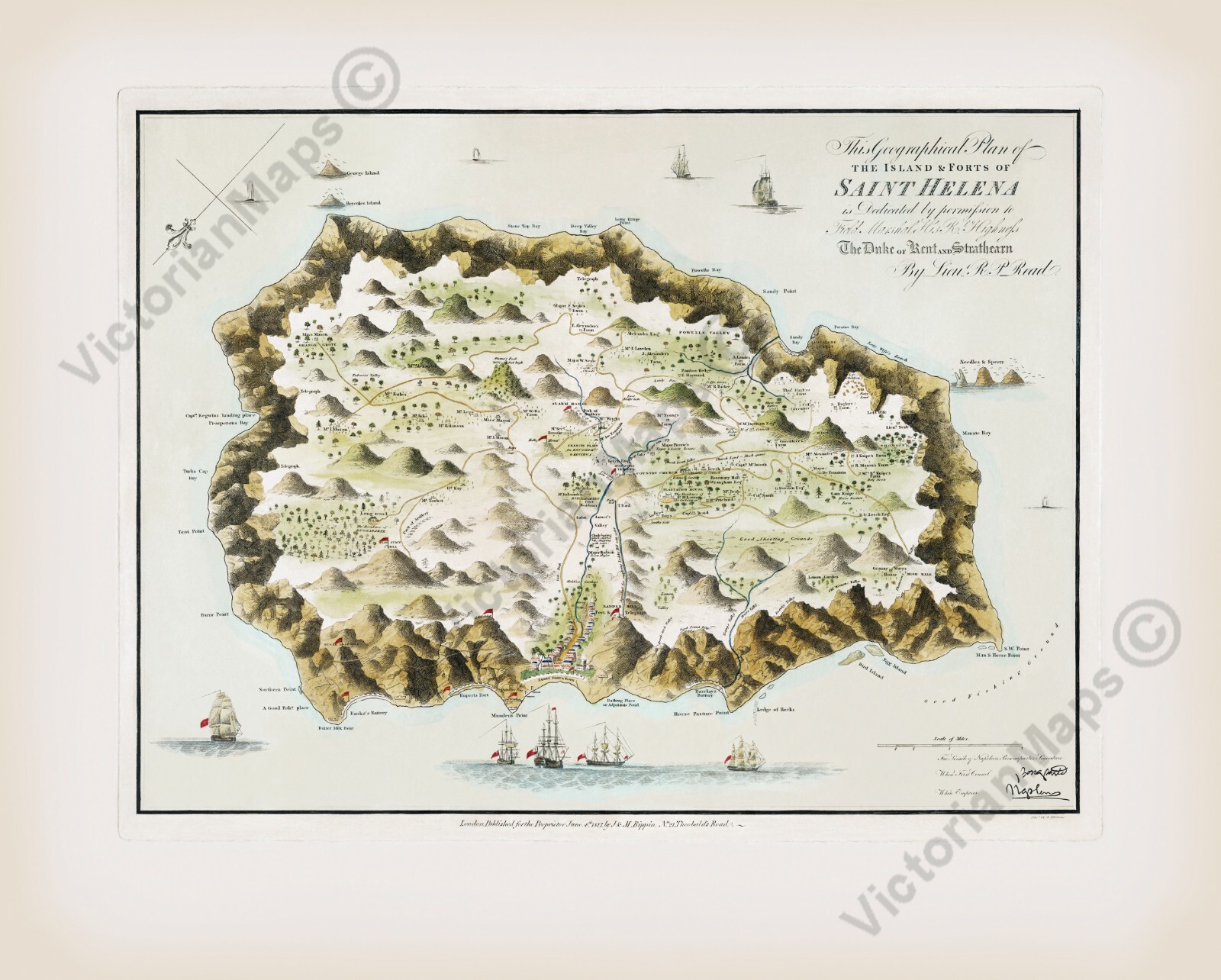 St. Helena Island Napoleon Bonaparte exile antique map 1817 XL art poster print