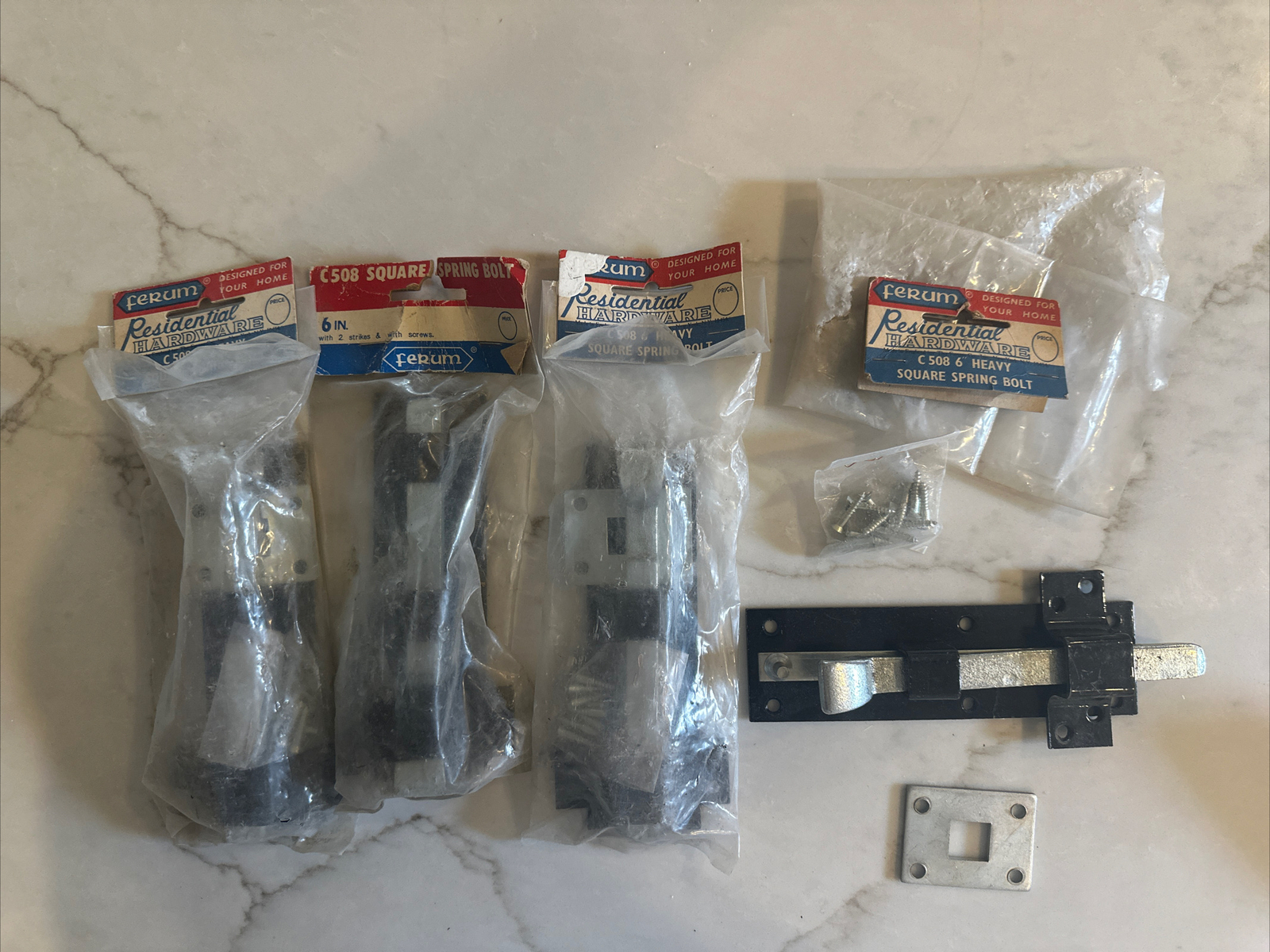 (4)Vintage Ferum Residential Hardware 6″ Heavy Square Spring Bolt C-508