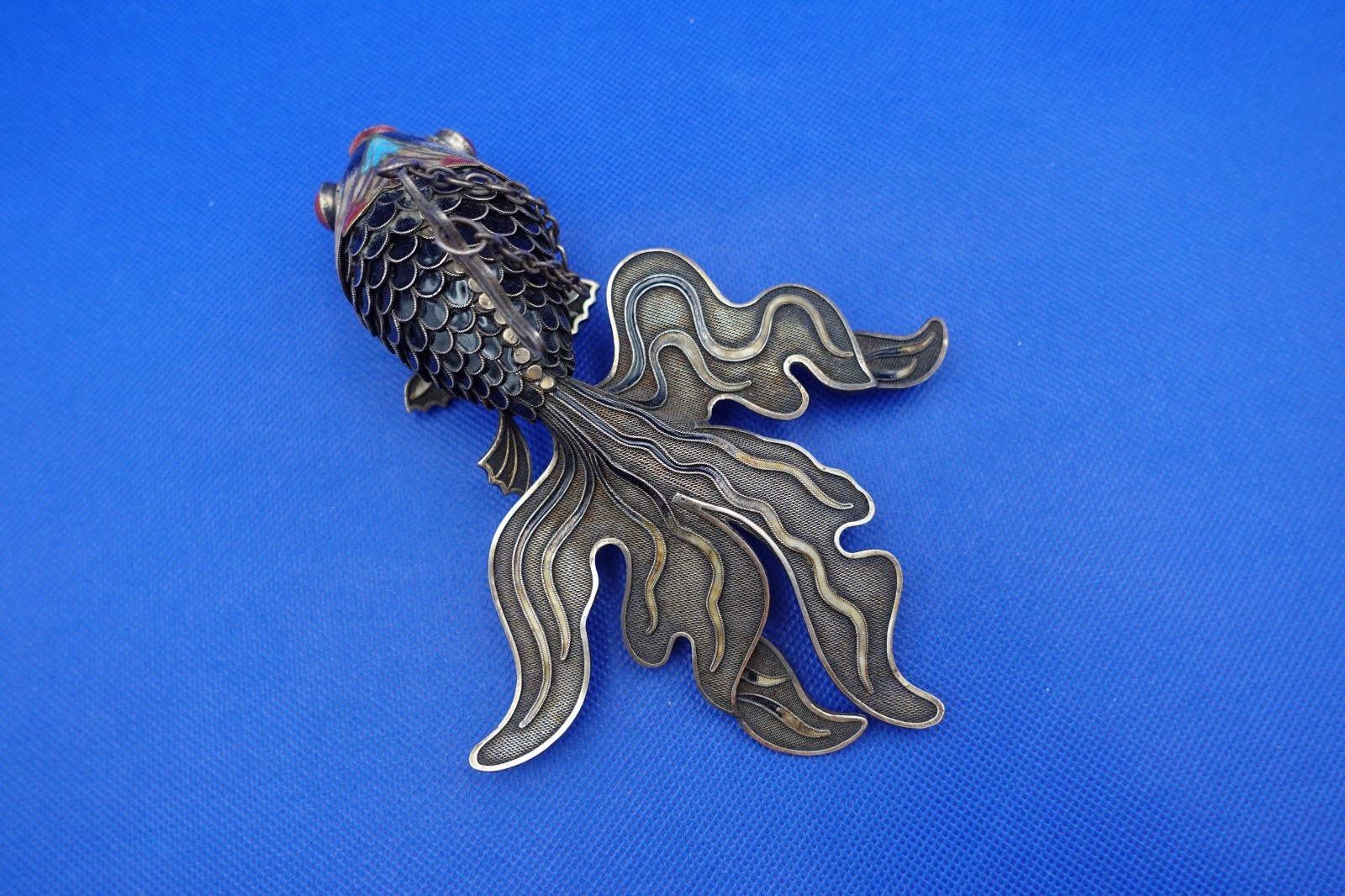 Unusual Novelty Solid Silver & Enamel Fish – Marked Sterling – 114g – Not Scrap
