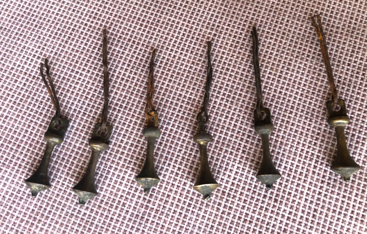 Antique Lot (6) Brass Pendulum Drawer Drop Pulls 1.5”
