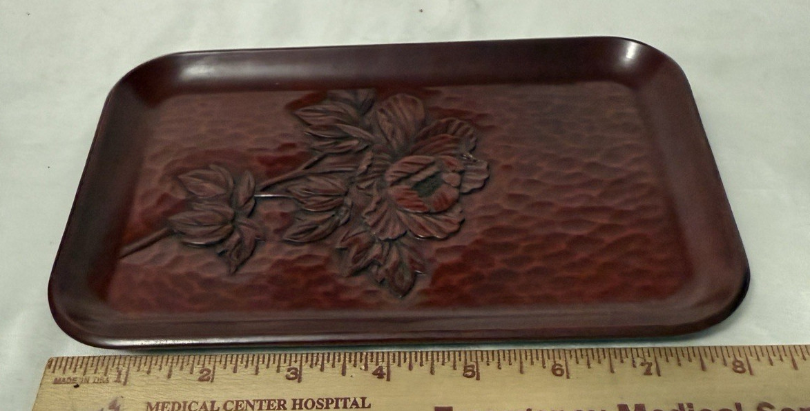 Antique Japanese Red KAMAKURA-BORI NEGORO Lacquer & Wood Tray 8 in x 5 in