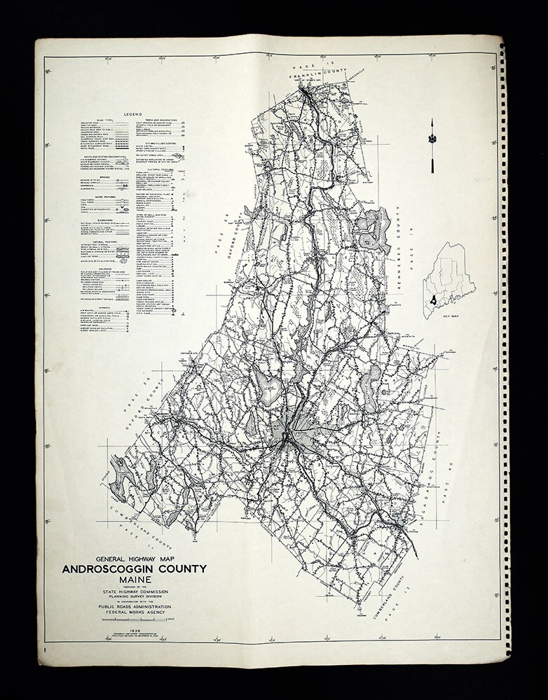 1946 Maine Highway Map Androscoggin County Lewiston Livermore Mechanic Falls ME