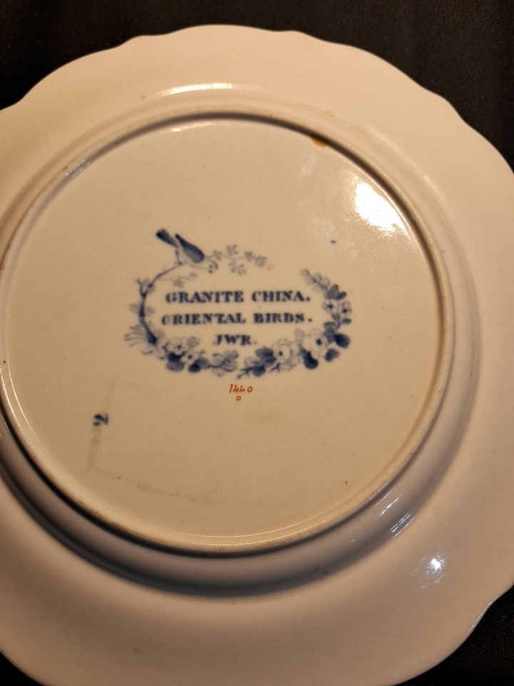 Antique Ridgway Plate: Georgian Oriental Birds Granite Pattern