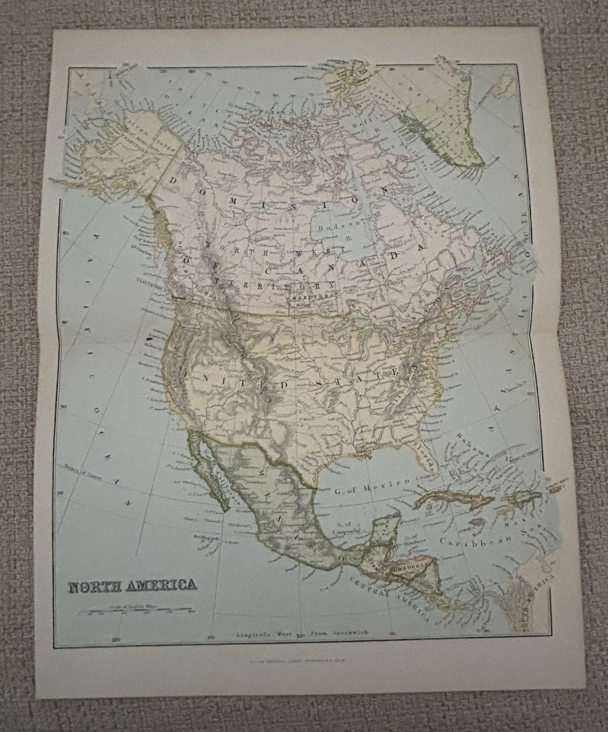 Antique Map North America c1870s USA Globe Victorian Colour Lithograph Atlas