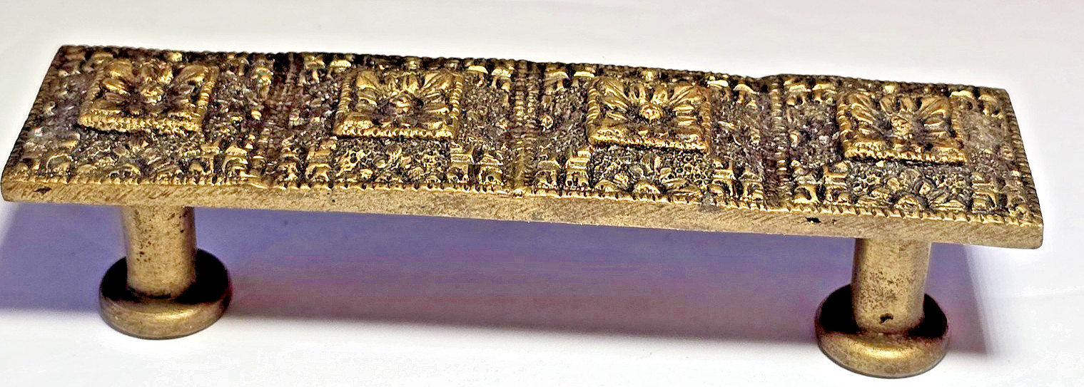 Antique Indian Embossed Floral Brass Door Handle-India-12 cm x 3 cm-187 gms