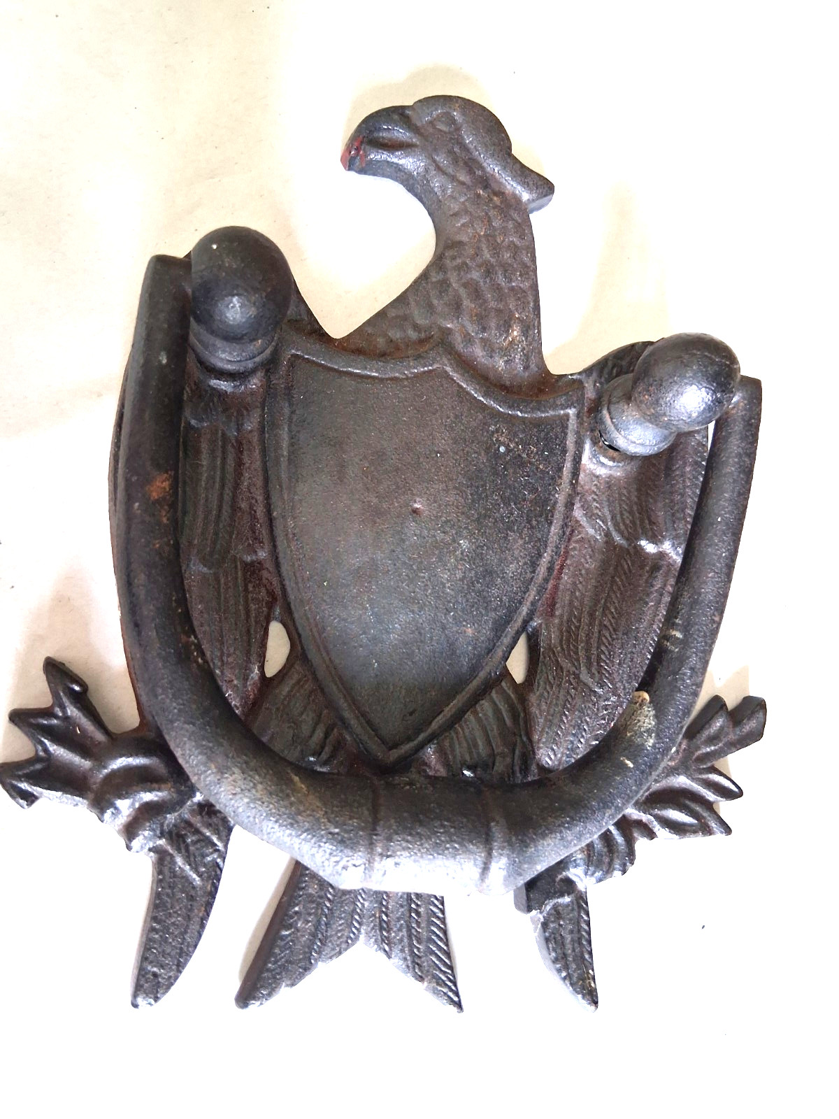 20th C Vintage 1950s Cast Metal American Bald Eagle Door Knocker