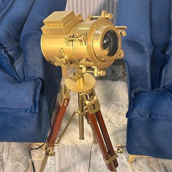 Brass Finish Floor Lamp Searchlight Brown Tripod Home Decor Collectible Spotligh