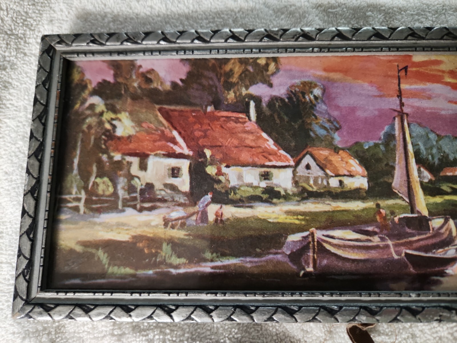Antique Mirror&Picture Wood Framed Silver Wall Hanging 6×12″ Double Sided Vtg