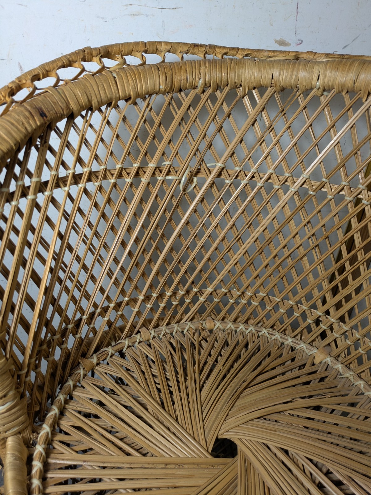 Vintage Mini Child Doll Sized Peacock Wicker Rattan Chair Boho Chic Portrait