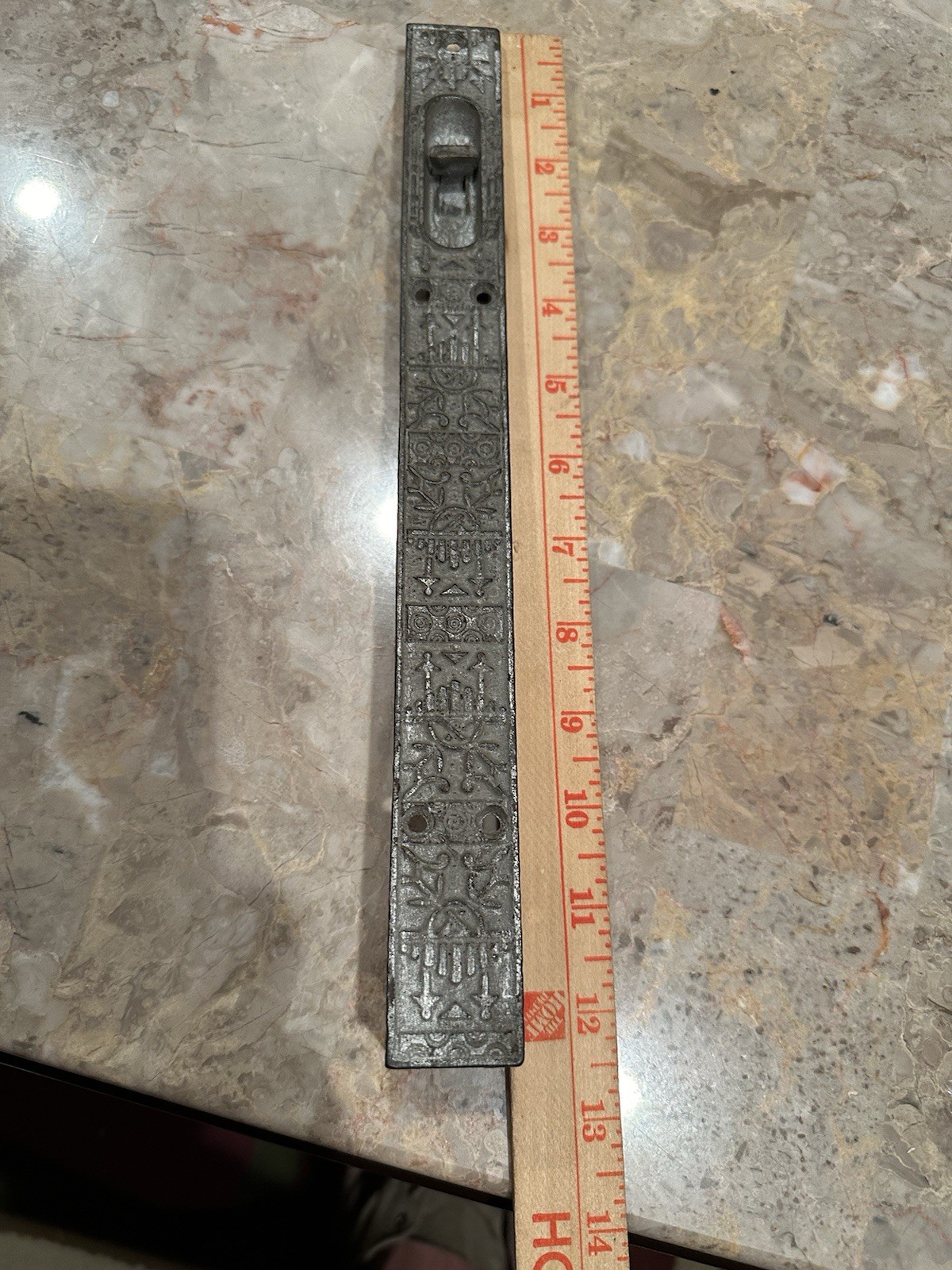 Antique 1880-1920 Ornate Eastlake Aesthetic Door Edge Sliding Plate Thumb Latch