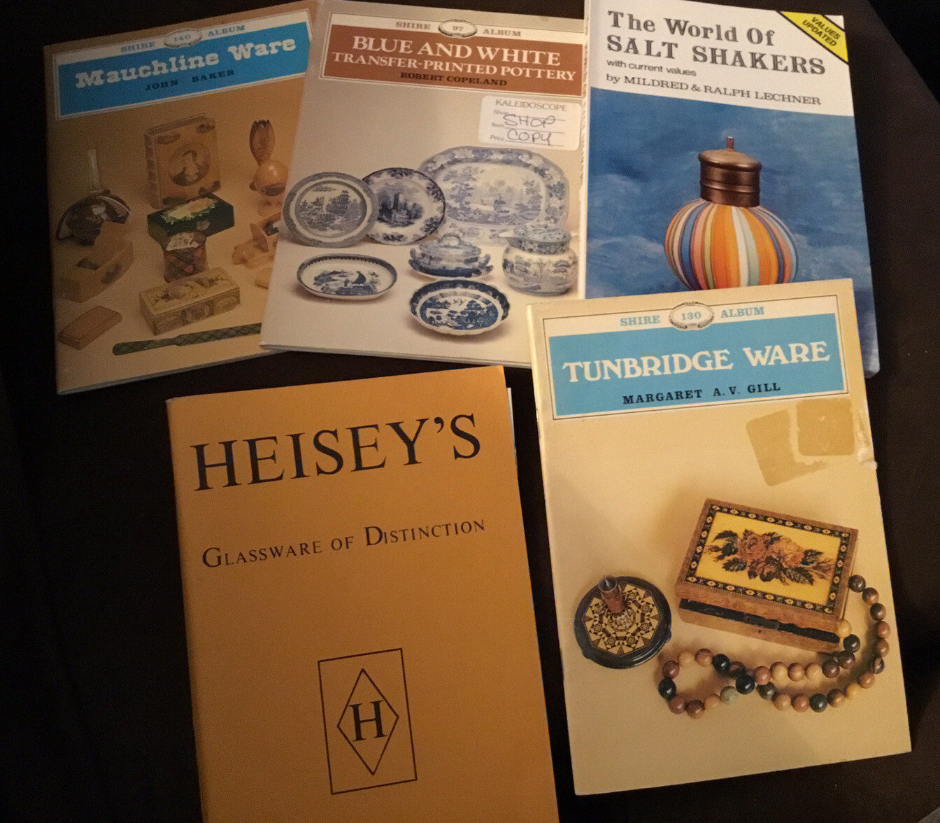 Set Of 5 Antique Books, Turnbridge, Mauchline, Salt Shakers, Glassware, Pottery