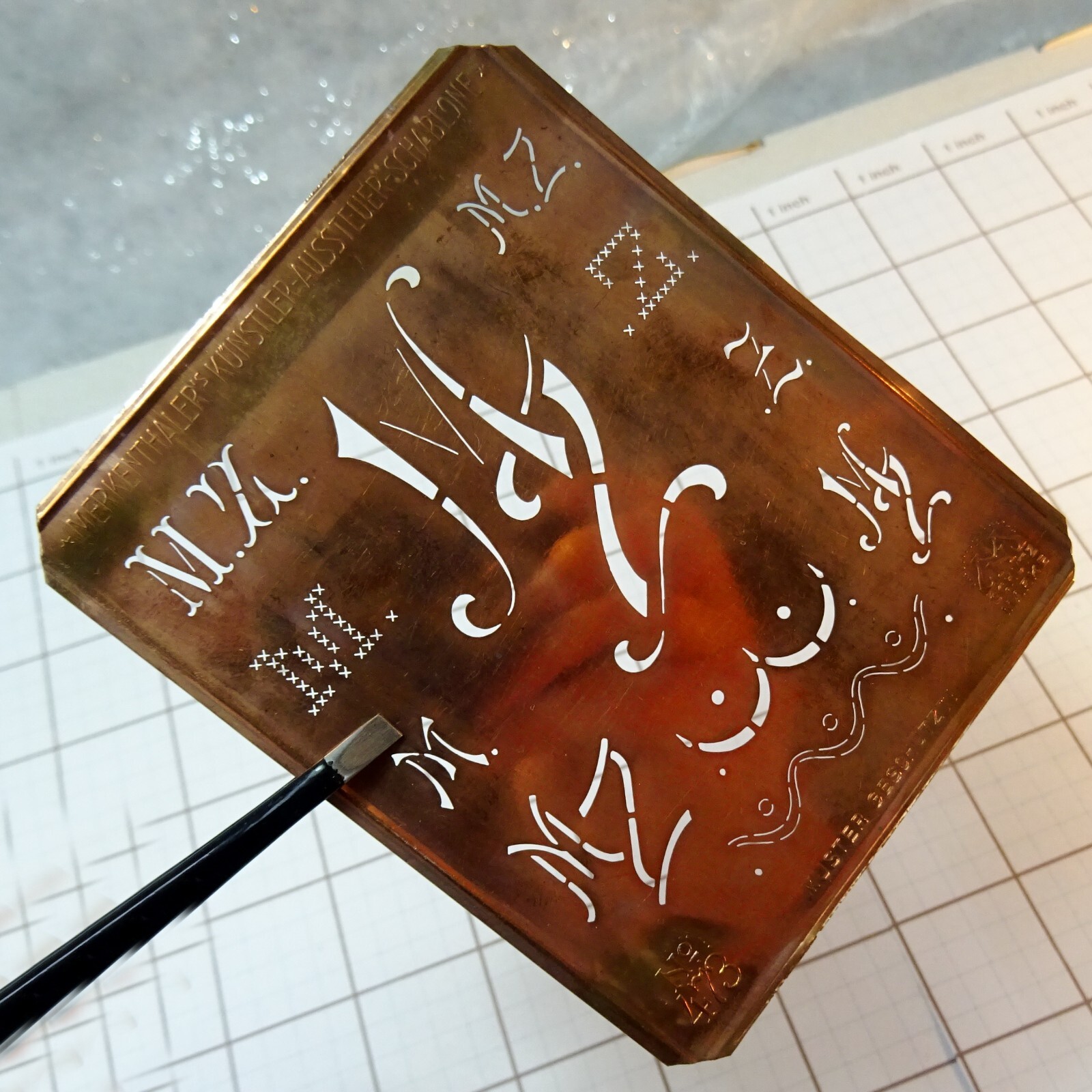 MZ ZM M Z monogram initials letter copper stencil antique LARGE family name sign