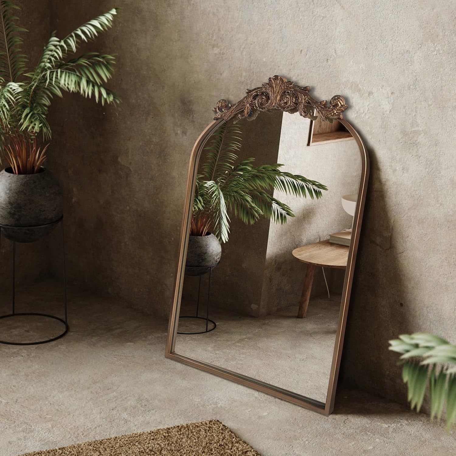 Elegant Gold Antique Arched Mirror 19″x27″