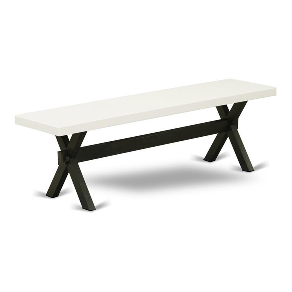 East West Furniture X-Style 15×60″ Wood Dining Bench in Black/Linen White