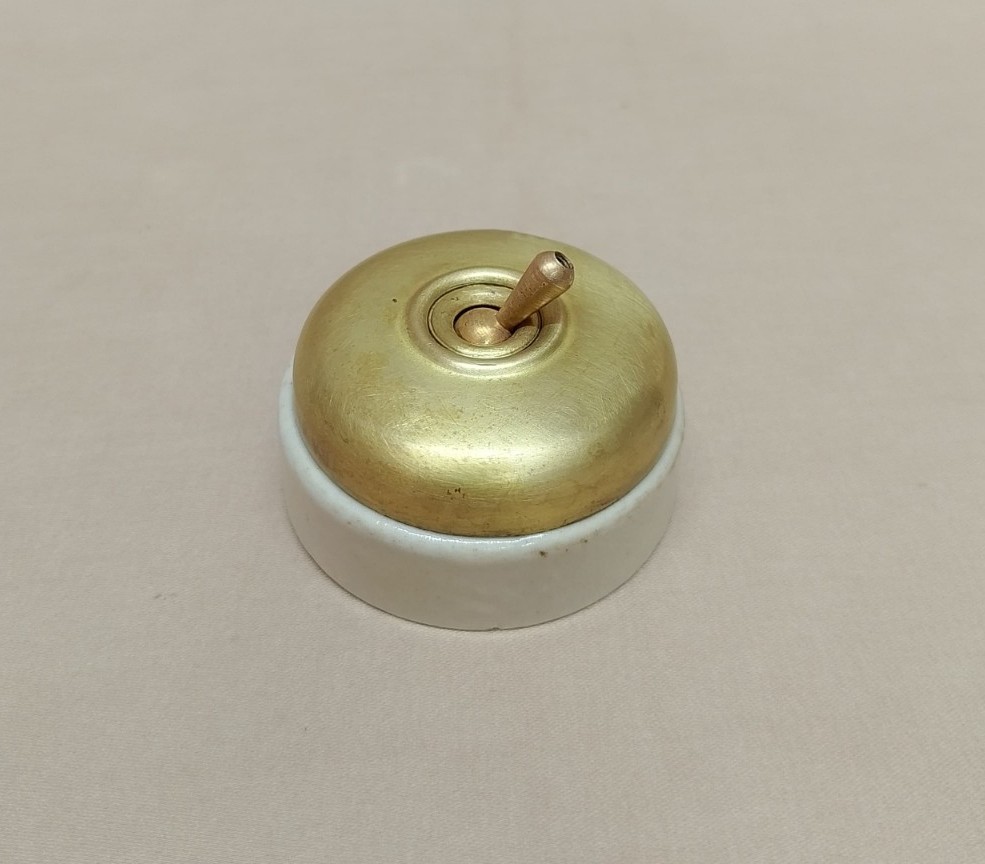 Vintage Beautiful Brass & Ceramic Exalt Electric Switch Vitreous British Make.