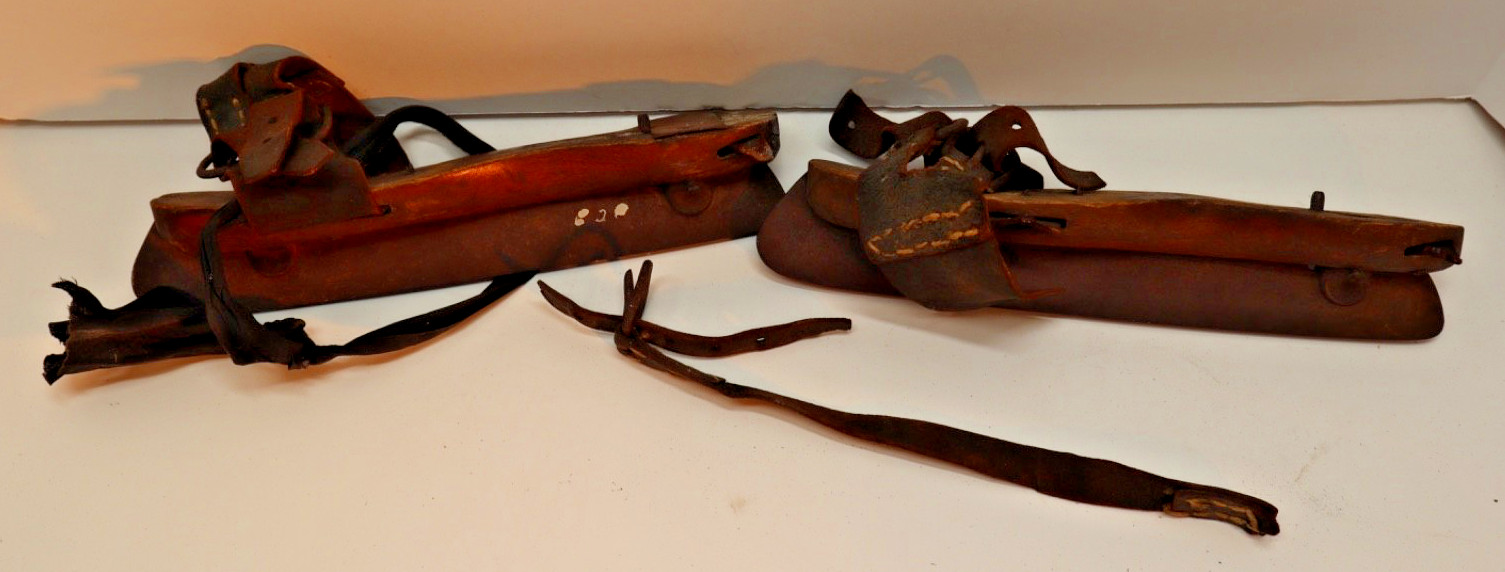 Antique (late 1800’s – early 1900’s) 9″ Wooden Ice Skates (missing some straps)