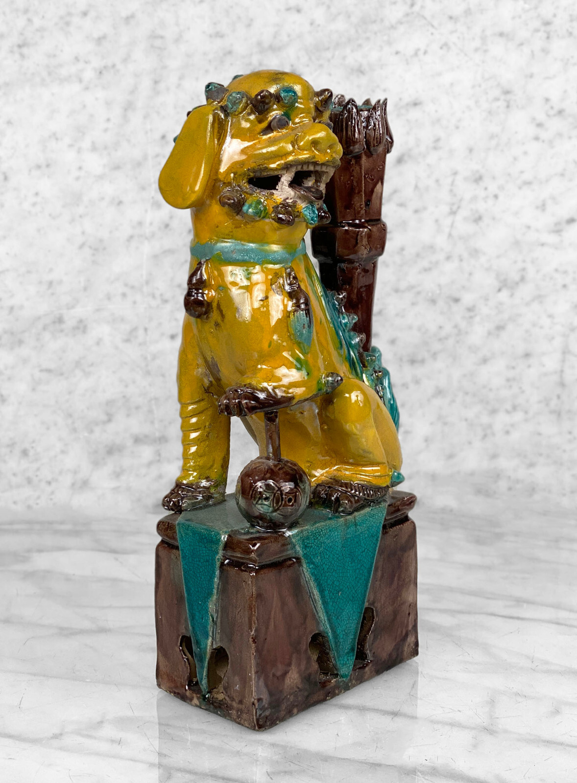 Vintage Chinese Majolica Porcelain Foo Dog Sculpture