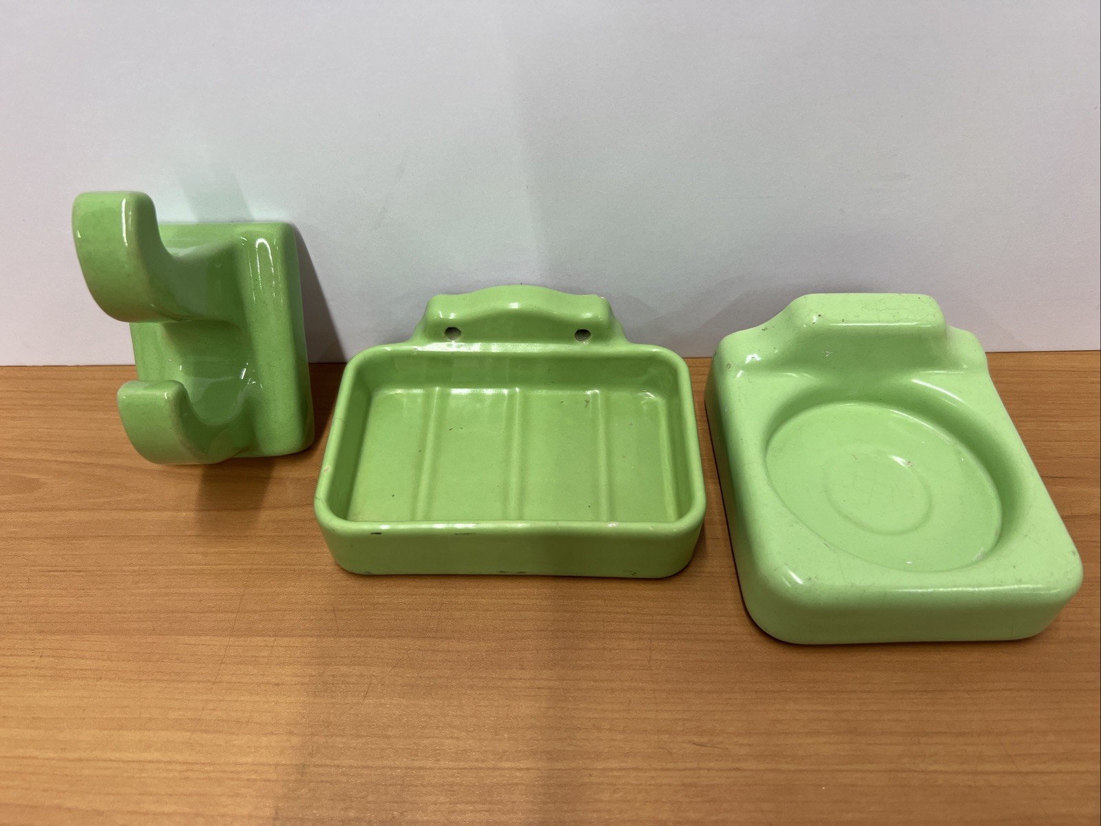 Antique Jadeite Green Porcelain Bathroom Wall Mount Set of 3