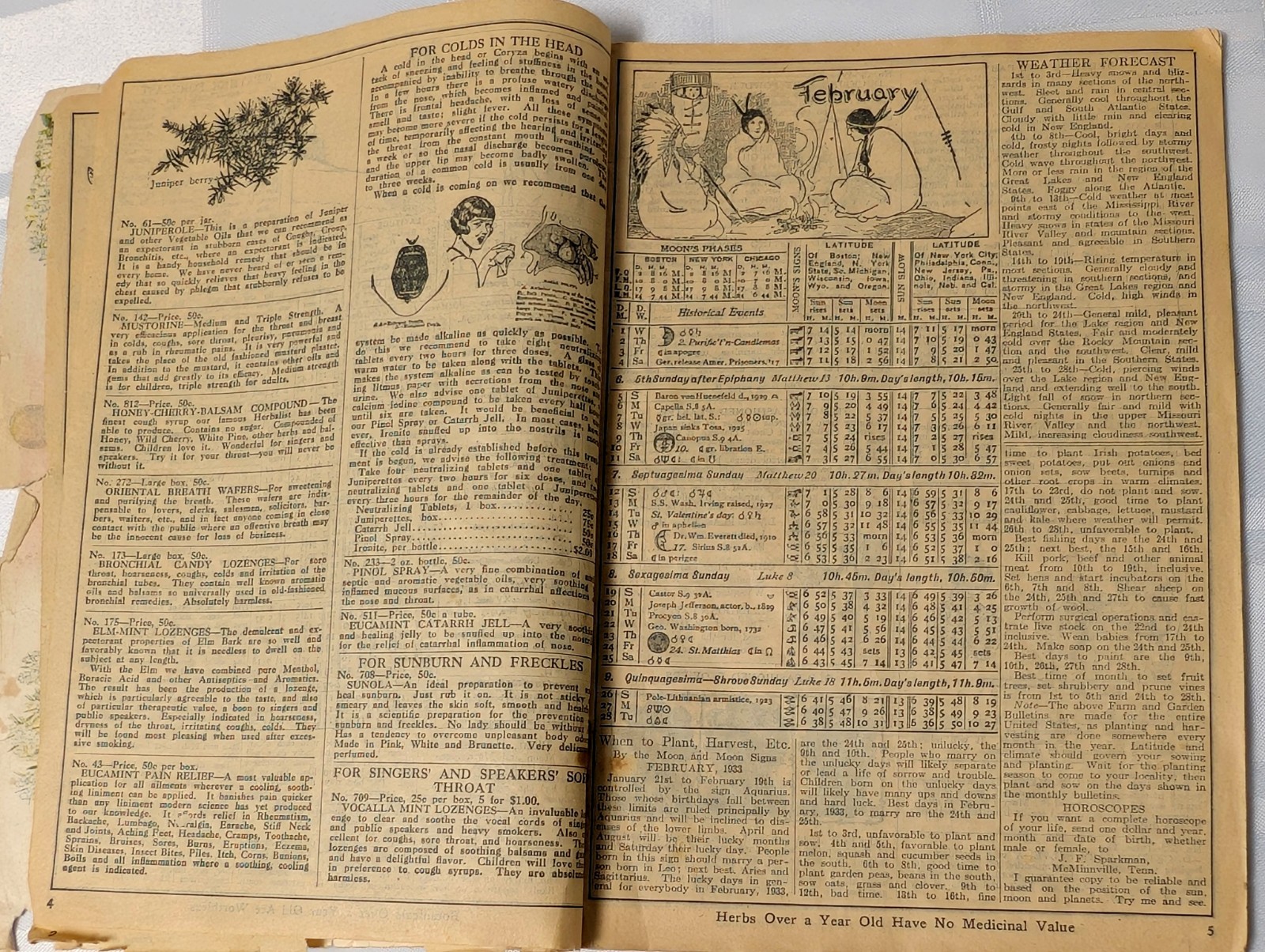 1933 THE HERBALIST ALMANAC PAPER REFERENCE BOOK NATIVE AMERICAN COVER NATURE