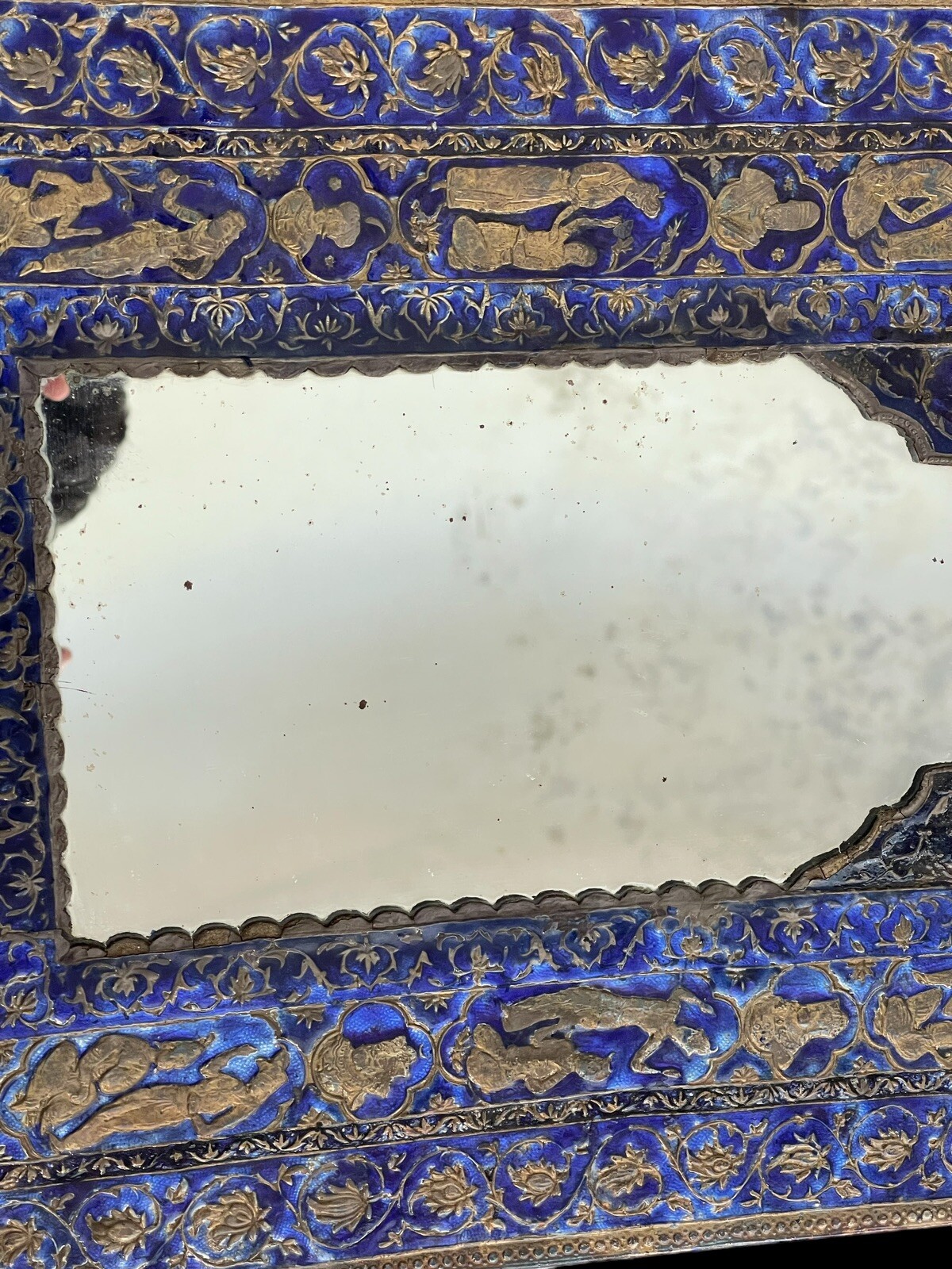 Old persian silver & emanel mirror hand mirror 43.5/32cm make up mirror