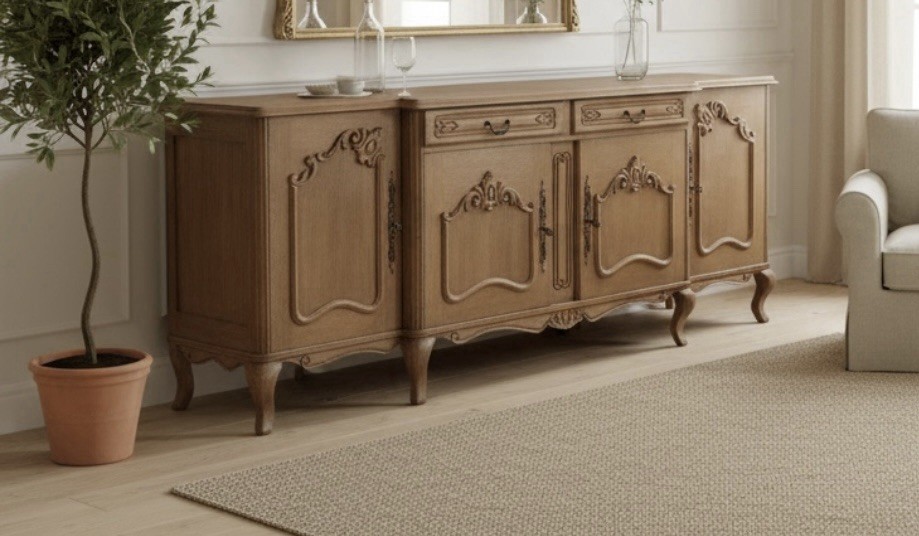 Vintage French Provincial Quarter Sawn Oak Buffet