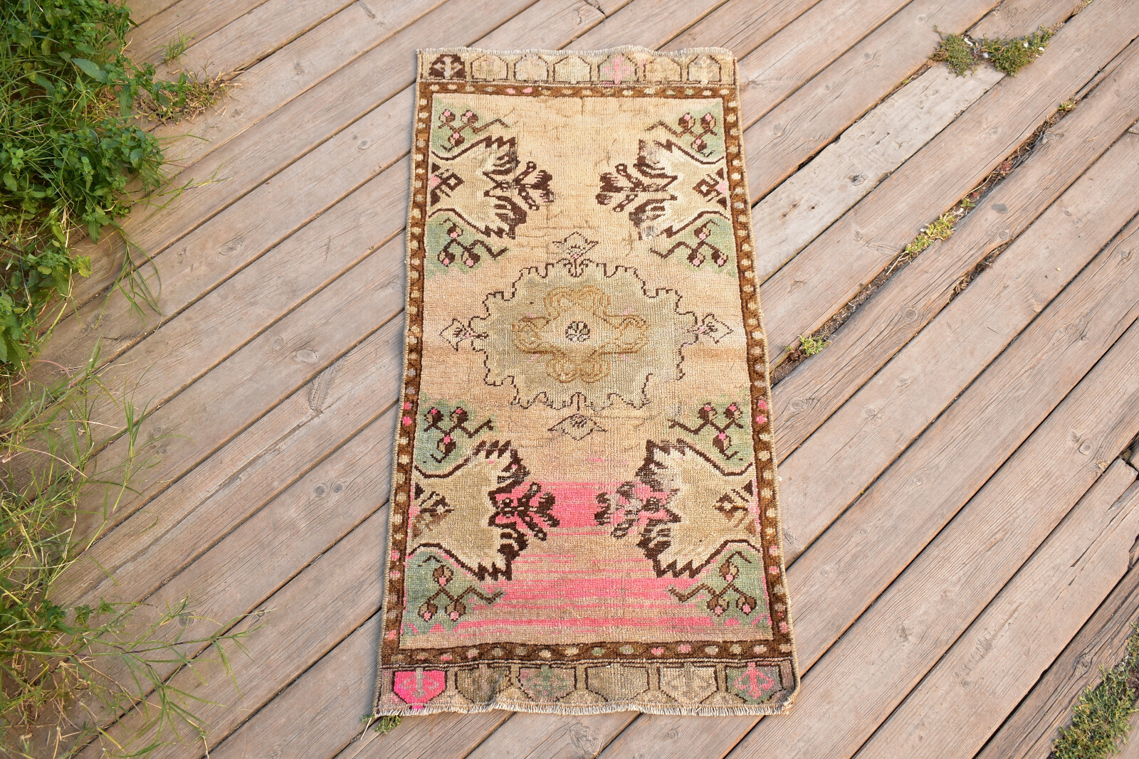 Turkish Carpet Hand Knotted 1×3 Size Doormat Chair Multi Color Rug 46x92cm