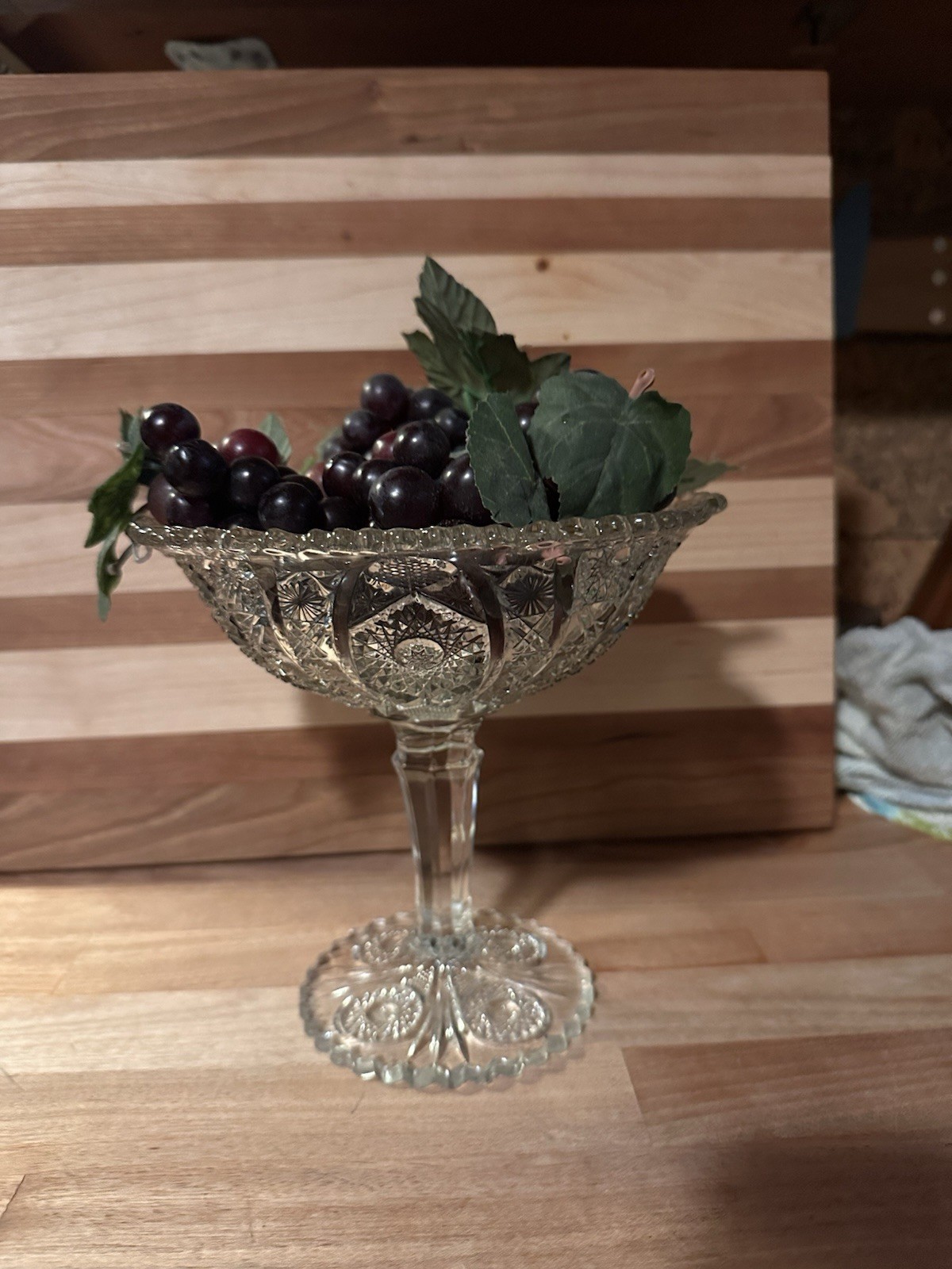 Early American Pressed Glass compote by Imperial Glass Company With Faux Grapes