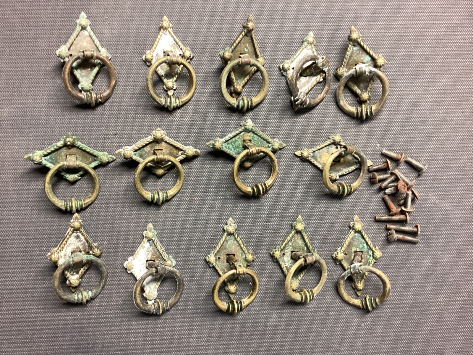 14x Eastlake? Antique Style Brass Ornate Ring Drawer Pulls 2.5″ x 1.5″